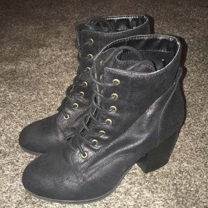 black over the ankle wedges